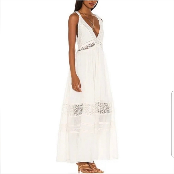 Free People Xs/S NWT Clara Maxi Dress Ivory Off White Lace pocket Delicate Loose - Picture 2 of 16